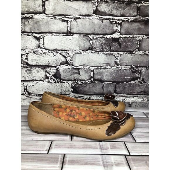 Fossil Brown Tan Leather Rose Floral Slip On Ballet Flats Shoes Women Sz 8.5M US - Picture 6 of 16